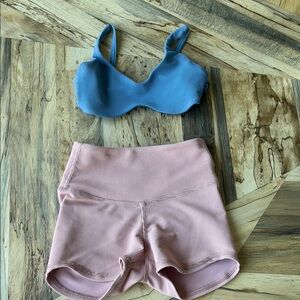 Ribbed Blue Top and Pink Shorts Set